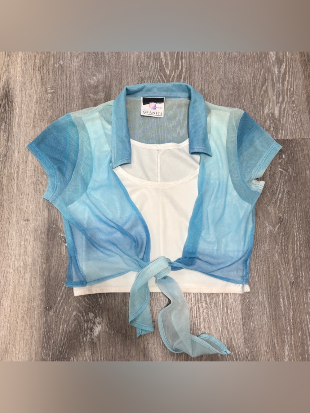 Vintage GRANITE 90s Y2K Women’s Junior’s Mesh Tie Blue Cropped Top Size Medium